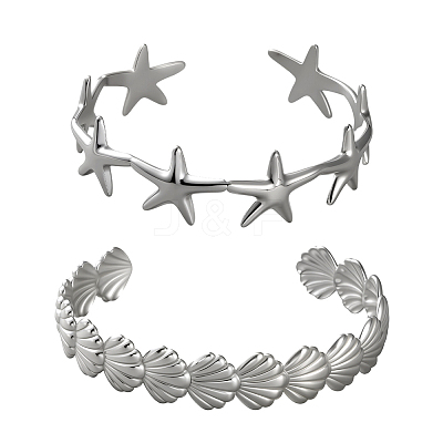 2Pcs 2 Styles Stainless Steel Open Cuff Bangles for Women BJEW-GO0002-21-1