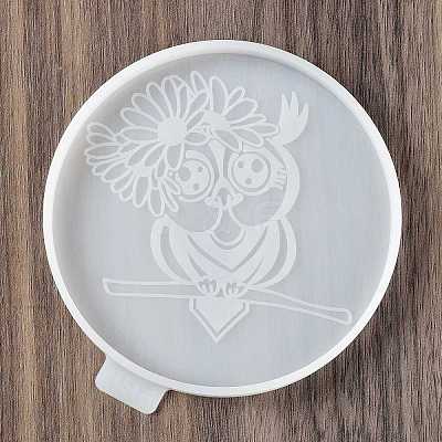 Flat Round with Owl & Flower DIY Cup Mat Silicone Molds SIL-F007-06D-1