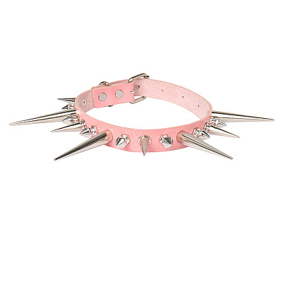 Gothic Style Alloy Spiked Rivet Imitation Leather Choker Necklaces FS-WGF47C0-03-1