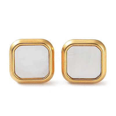 6 Pair 2 Color Square Natural Shell Stud Earrings EJEW-A024-01-1
