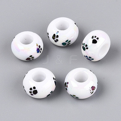 UV Plating Printed Opaque Acrylic European Beads MACR-N018-05A-1