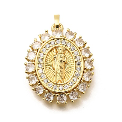 Religion Themed Rack Plating Brass Micro Pave Cubic Zirconia Pendants KK-L226-007G-03-1