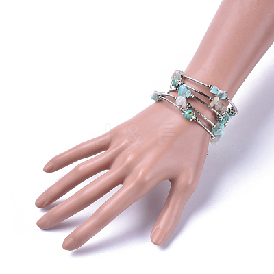 Five Loops Synthetic Turquoise(Dyed) & Natural Amazonite BJEW-JB04488-05-1