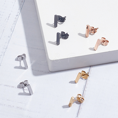 12 Pairs 4 Colors Fashionable 304 Stanless Steel Rectangle Bar Stud Earrings for Men Woman EJEW-AN0003-67-1
