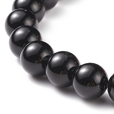 Natural Red Agate Carnelian(Dyed & Heated) & Black Onyx Round Beaded Stretch Bracelet BJEW-JB08642-1