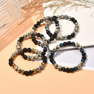 Matte Stone Round Beads Stretch Bracelets for Men Women BJEW-JB06875-1