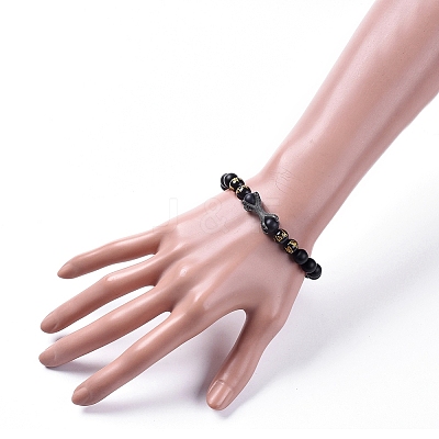 Natural Black Agate(Dyed & Heated) Beads Stretch Bracelets BJEW-JB04801-01-1