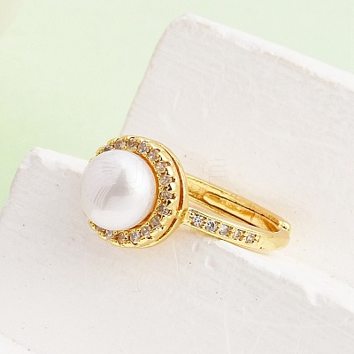 Adjustable Brass Micro Pave Cubic Zirconia Finger Rings CU-CBABA66-06G-1