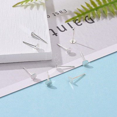 925 Sterling Silver Round Flat Pad Stud Earring Findings STER-T002-200S-1