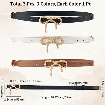 3Pcs 3 Colors Alloy Bowknot PU Leather Chain Belts for Women AJEW-CL0001-14B-1