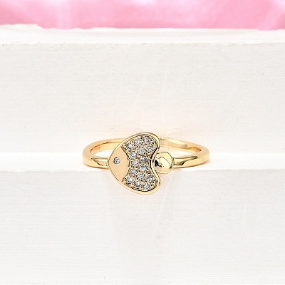 Brass Micro Pave Clear Cubic Zirconia Cuff Rings for Women RJEW-H247-33G-1