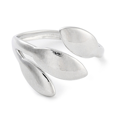 Leaf Rack Plating Brass Open Cuff Rings for Women RJEW-Z059-23P-1