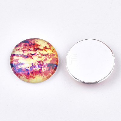 Starry Sky Pattern Printed Glass Cabochons GGLA-N004-25mm-D75-1