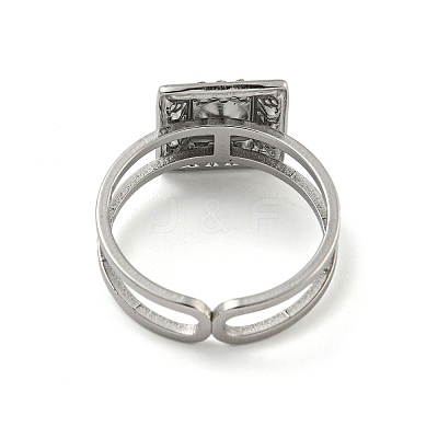 304 Stainless Steel Rhinestone Square Finger Rings for Women Men STAS-Z060-01P-1