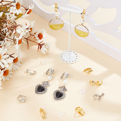 32Pcs 8 Style Brass Clip-on Earring Findings KK-SP0001-27-1