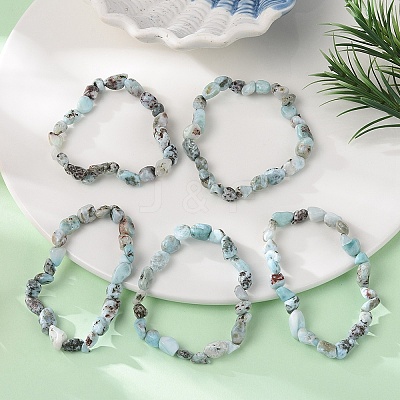 Natural Larimar Bead Stretch Bracelets BJEW-K213-65-1