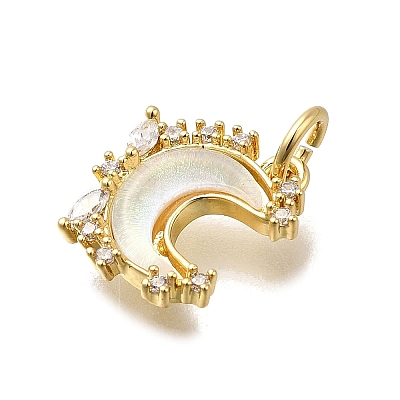 Brass Micro Pave Clear Cubic Zirconia with Glass Charms X1-KK-G525-06G-03-1