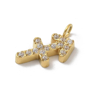 Ion Plating(IP) 304 Stainless Steel Micro Pave Cubic Zirconia Charms STAS-Z107-09G-11-1