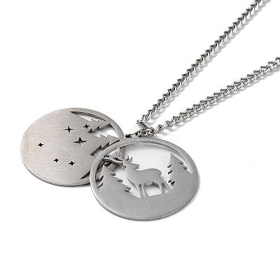 Non-Tarnish 304 Stainless Steel Double Layer Pendant Necklaces LS-NJEW-D047-02P-1