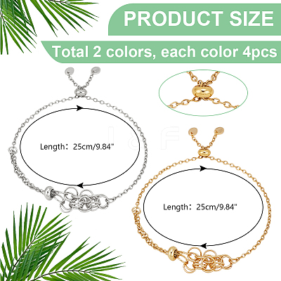 8Pcs 2 Style Adjustable 304 Stainless Steel Slider Bracelet Making AJEW-PH0011-83-1