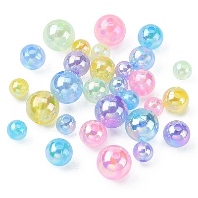 18 Style Transparent Rainbow Iridescent Acrylic Beadss Plated MACR-YW0002-09-1