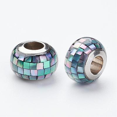 304 Stainless Steel Resin European Beads RPDL-G001-A01-1