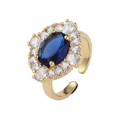 Cubic Zirconia Oval Open Cuff Ring RJEW-N035-129A-1