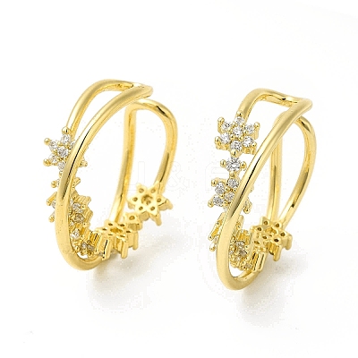 Clear Cubic Zirconia Criss Cross with Star Cuff Earring EJEW-H092-01G-1