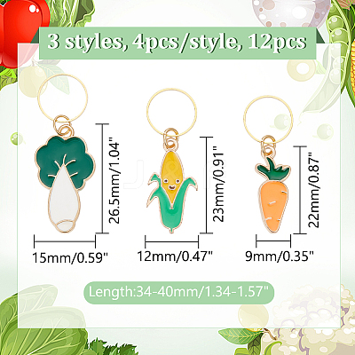 12Pcs 3 Style Vegetable Theme Alloy Enamel Pendant Locking Stitch Markers HJEW-AB00663-1