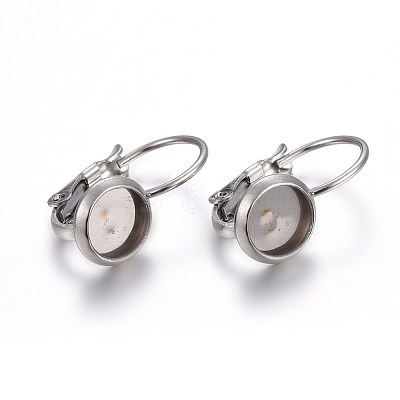 Tarnish Resistant 304 Stainless Steel Leverback Earring Settings STAS-F191-03P-6mm-1