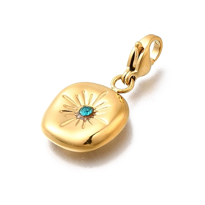 Flat Round 304 Stainless Steel Rhinestone Pendants Decoration STAS-R159-53G-1