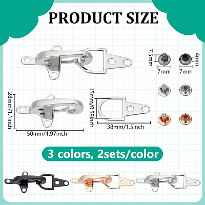 6 Sets 6 Colors Alloy Interlocking Clasps for Coat Down Jacket Sewing Accessories FIND-BC0014-21B-1