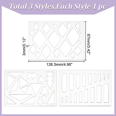 3Pcs 3 Styles Clear Acrylic Drawing Stencils AJEW-HY0001-77C-1