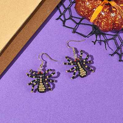 Halloween Glass Seed Bead Dangle Earrings EJEW-MZ00769-04-1