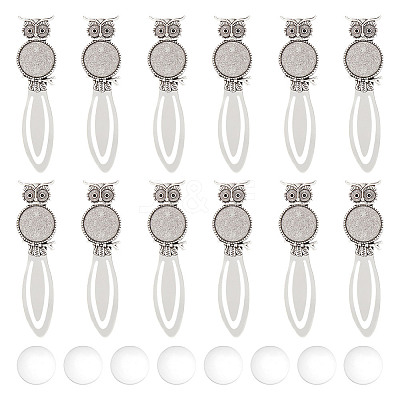 12Pcs Owl Tibetan Style Alloy Bookmarks Cabochon Settings TIBE-HY0001-08-1