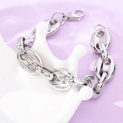 304 Stainless Steel Coffee Bean Link Chain Bracelets for Women Men BJEW-F529-10B-P-1