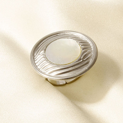 304 Stainless Steel with Natural Shell Cuff Open Rings for Women TH3507-1-1