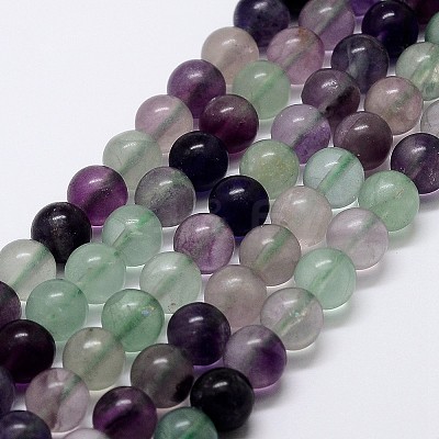Natural Rainbow Fluorite Bead Strands G-P255-01-8mm-1