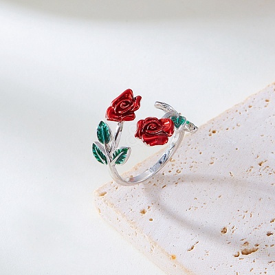 Rose Alloy Enamel Cuff Rings for Women FS-WGBA561-05-1