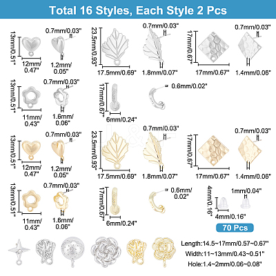32Pcs 16 Style Alloy Stud Earring Findings FIND-PH0008-35-1