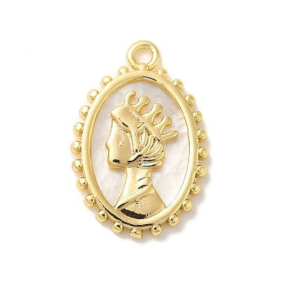 Brass Pave Shell Pendants KK-Z073-28G-1