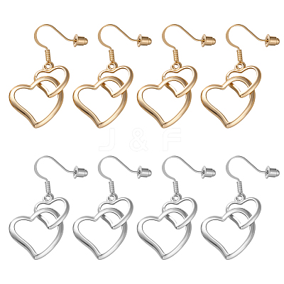 4 Pairs 2 Colors Iron Hollow Heart Dangle Earrings EJEW-HY0001-43-1