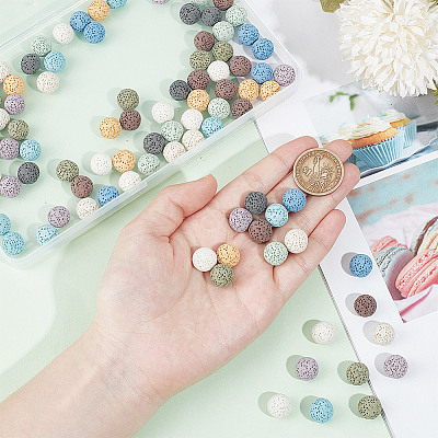 80Pcs 10 Colors Unwaxed Natural Lava Rock Beads G-NB0005-36-1