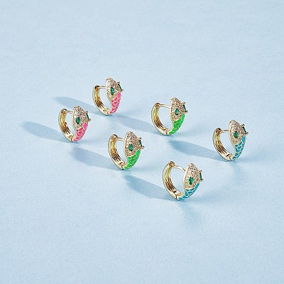 Cubic Zirconia Snake Hoop Earrings with Enamel EJEW-SZ0001-87A-1