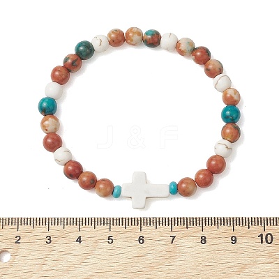 Dyed Synthetic Turquoise Beads & Synthetic Ocean White Jade Beads Stretch Bracelets for Women Men BJEW-JB13667-1