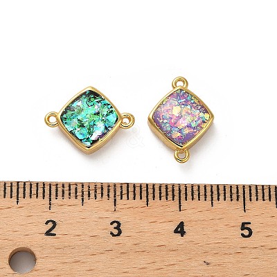 Brass Pave Synthetic Opal Rhombus Connector Charms KK-A239-07G-1