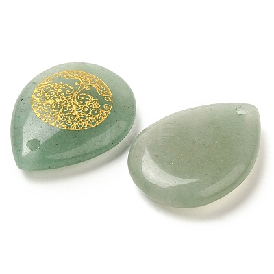 Natural Green Aventurine Drop Pendants G-C158-01E-1