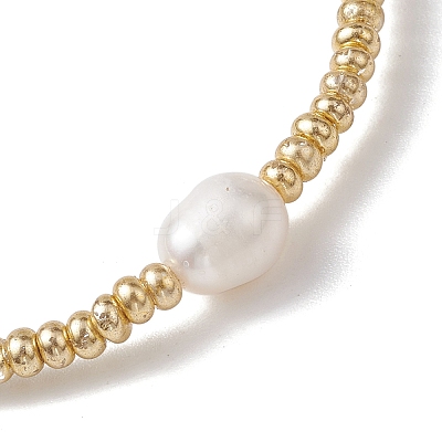 Oval Natural Cultured Freshwater Pearl & Glass seed Beaded Stretch Bracelets for Women BJEW-JB10536-1