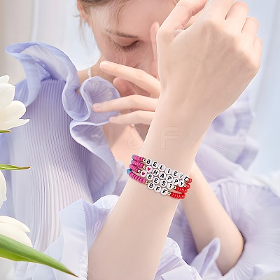 12Pcs Inspiration Word Glass Seed Stretch Bracelets Set with Heart BJEW-SZ0001-20-1