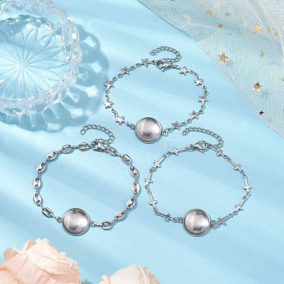 Tarnish Resistant 3Pcs 3 Styles Stainless Steel Bracelet Star & Oval & Cross Link Bracelet Making with Tray BJEW-JB10532-1